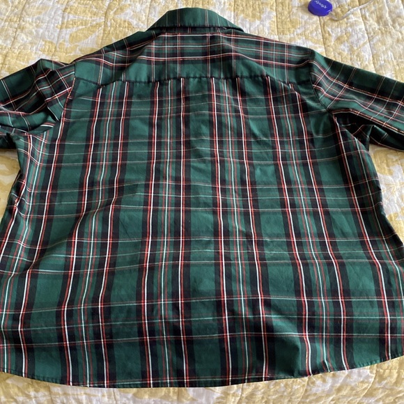 Beautiful tartan 3/4 sleeve button down shirt with gold thread XL EUC HOLIDAY - Picture 5 of 16